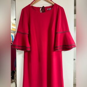 Like New Sharagano Red Dress with Dark Navy Blue Trim in Medium